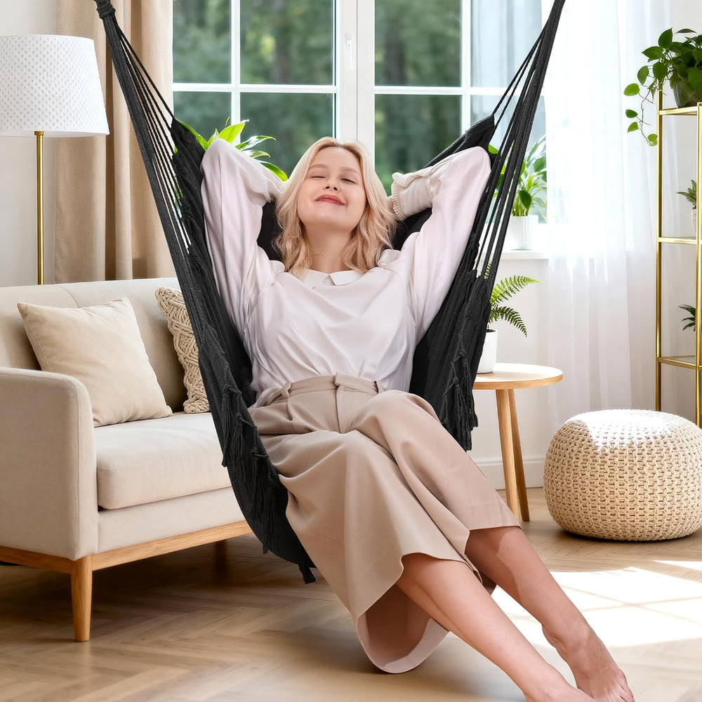 Y- STOP Hammock Chair Hanging Rope Swing, Max 500 Lbs, 2 Cushions Included, L...