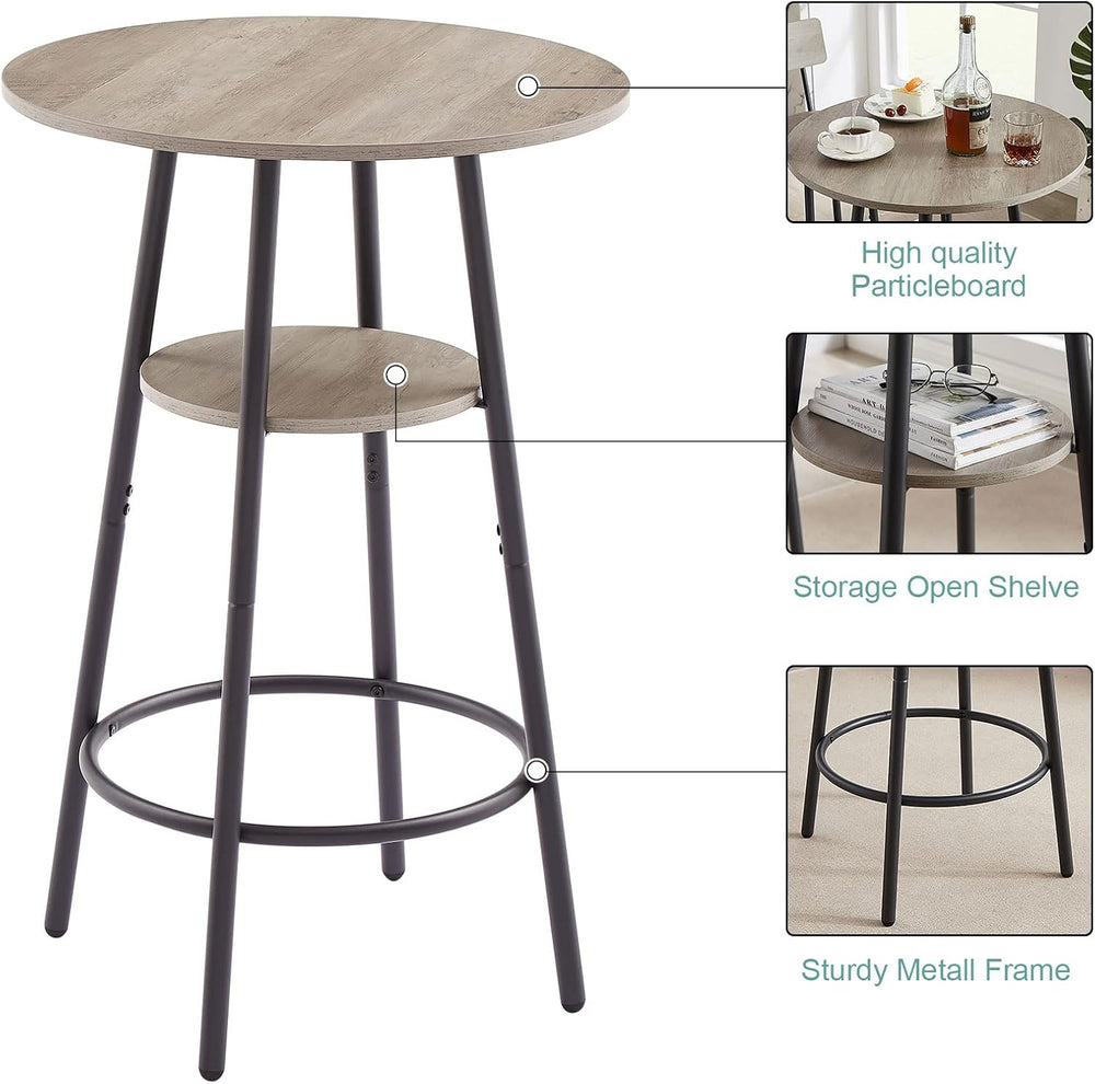 GNIXUU 3 Piece Bar Table Set, 2-Tier Round Pub Dining Set Wooden Bistro Table...
