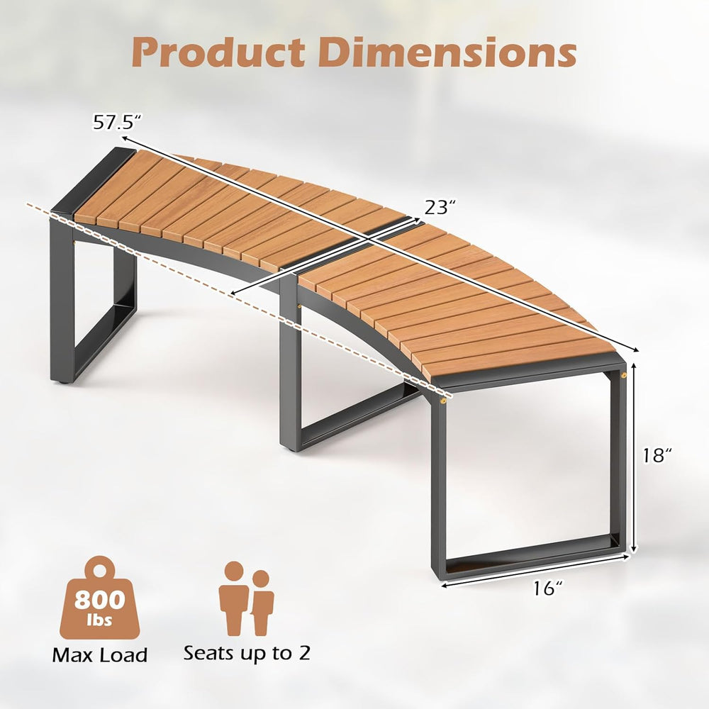 Tangkula Patio Curved Bench, Acacia Wood Fire Pit Bench w/Slatted Seat & ...