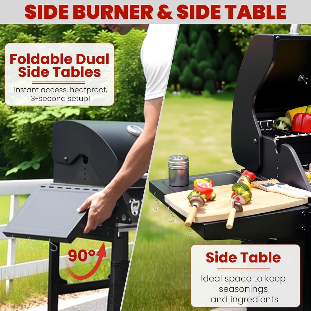 2-Burner Propane Gas Grill with Side Burner, Lid and Hooks