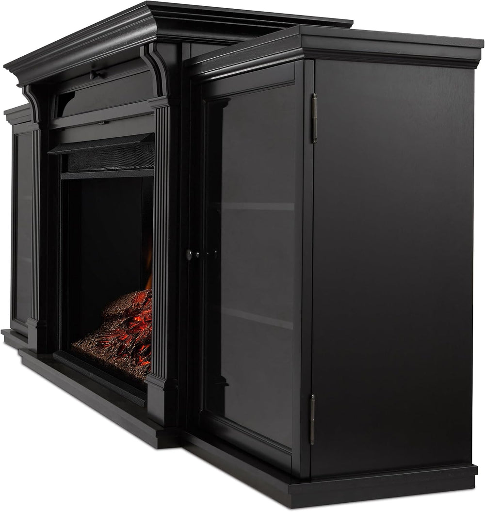 Real Flame Tracey 84" Grand TV Stand with Electric Fireplace in Black, E...