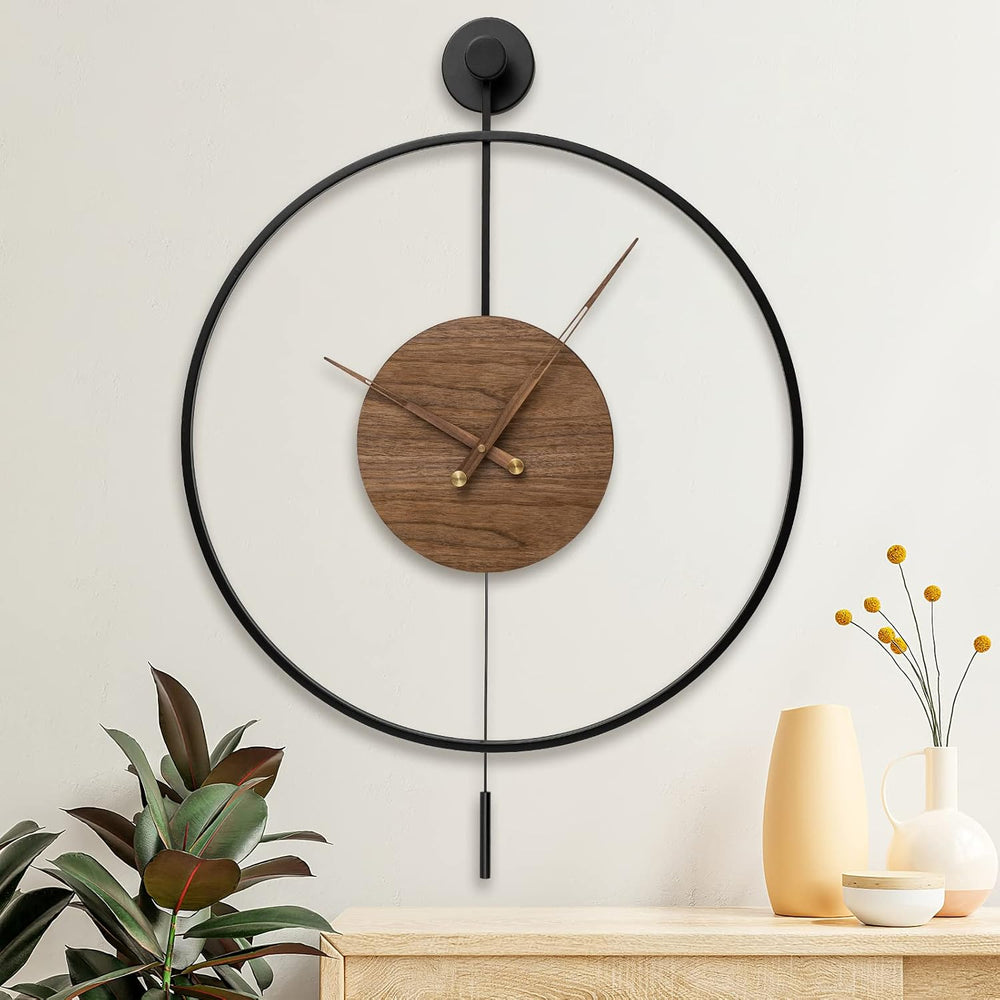 Pytha Sight 30.7×20 Inch Large Modern Decorative Walnut Pendulum Wall Clock