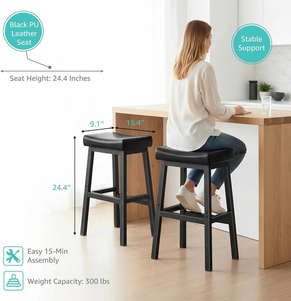 WINAZ Modern Backless Bar Stools Set of 2, 24 Inch Counter Height Stools with...