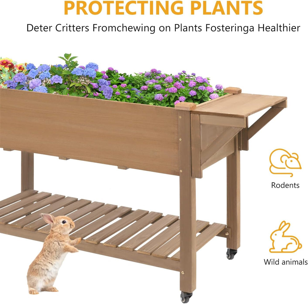 ketive Raised Garden Bed with Lockable Wheels Mobile Elevated Wood Planter,St...
