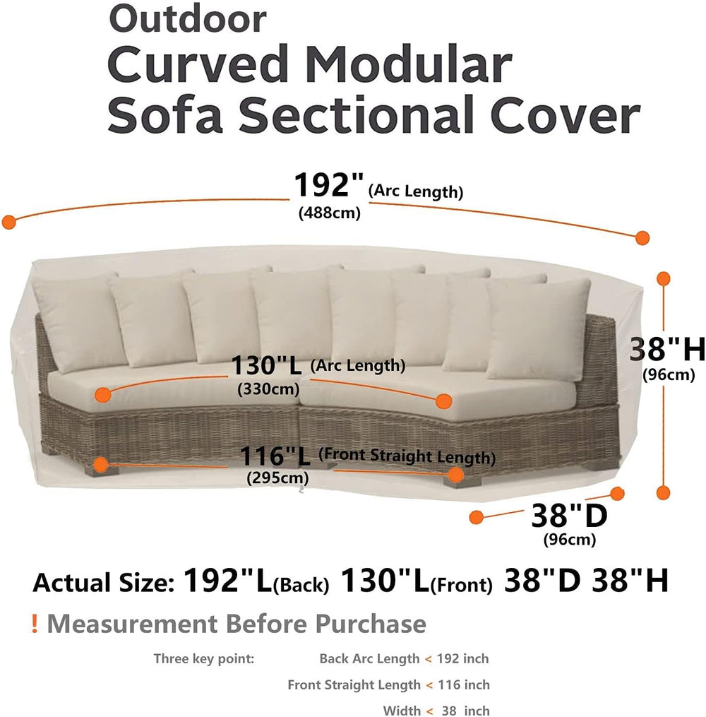 Curved Patio Furniture Cover for Outdoor Sectional Sofa, 190"(128")...