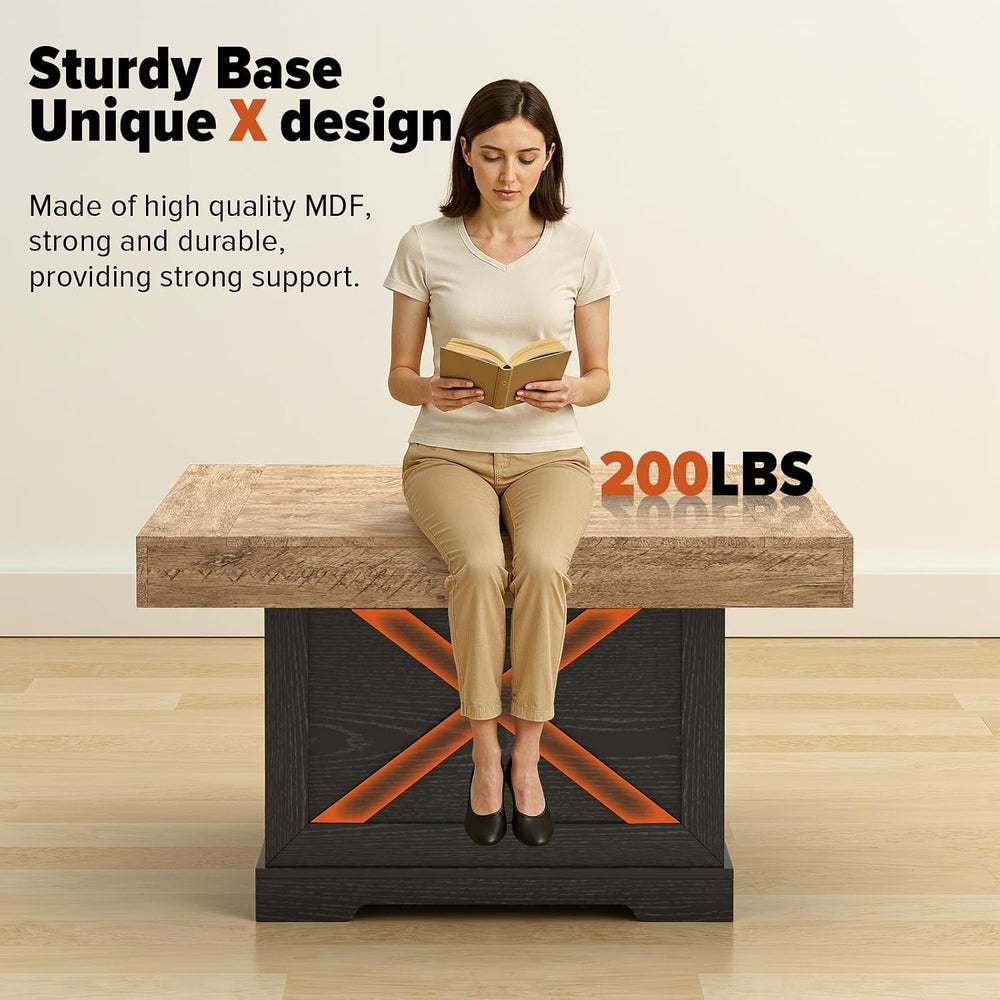 Lareth 31.5 in Rustic Coffee Table for Living Room with X-Design, Square