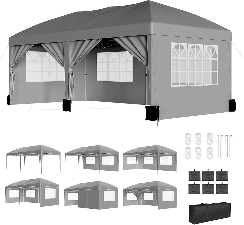 10X20Ft Pop Up Wedding Party Tent with 6 Sidewalls - Heavy Duty Commercial Ou...