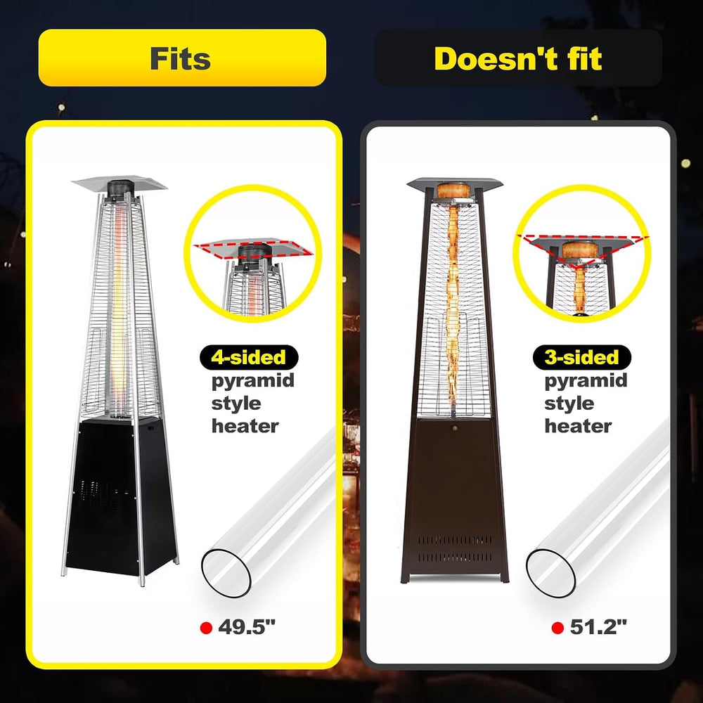 Patio Heater Glass Tube Replacement 49.5″ Tall 4″ Diameter with Rubber Ring