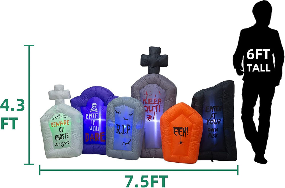 7.5 Foot Long Halloween Inflatable Tombstones Collection with LEDs