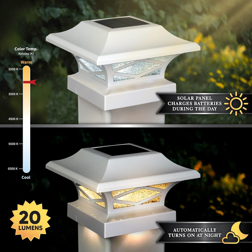 Classy Caps SLK807W - White, Kingsbridge Dual Lighted Solar Post Cap - Outdoo...