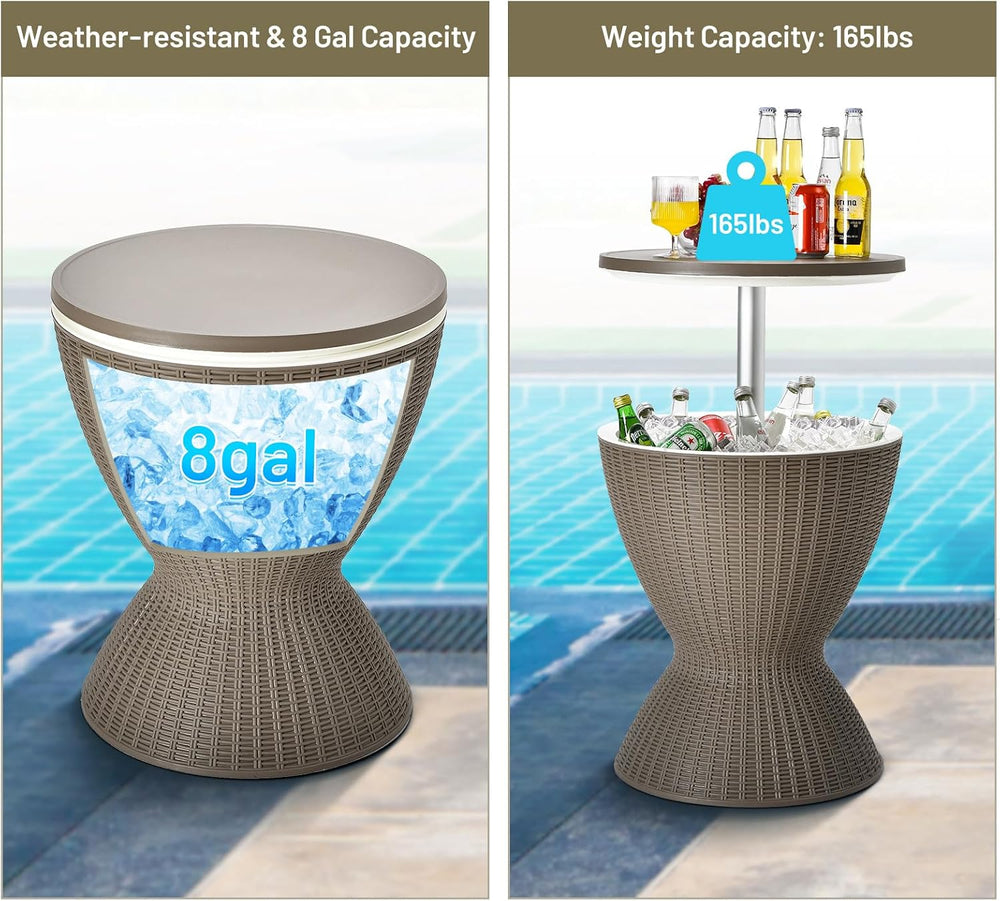 Tangkula Outdoor Cool Bar Table, Rattan Style Patio 8 Gallon Beer and Wine Co...