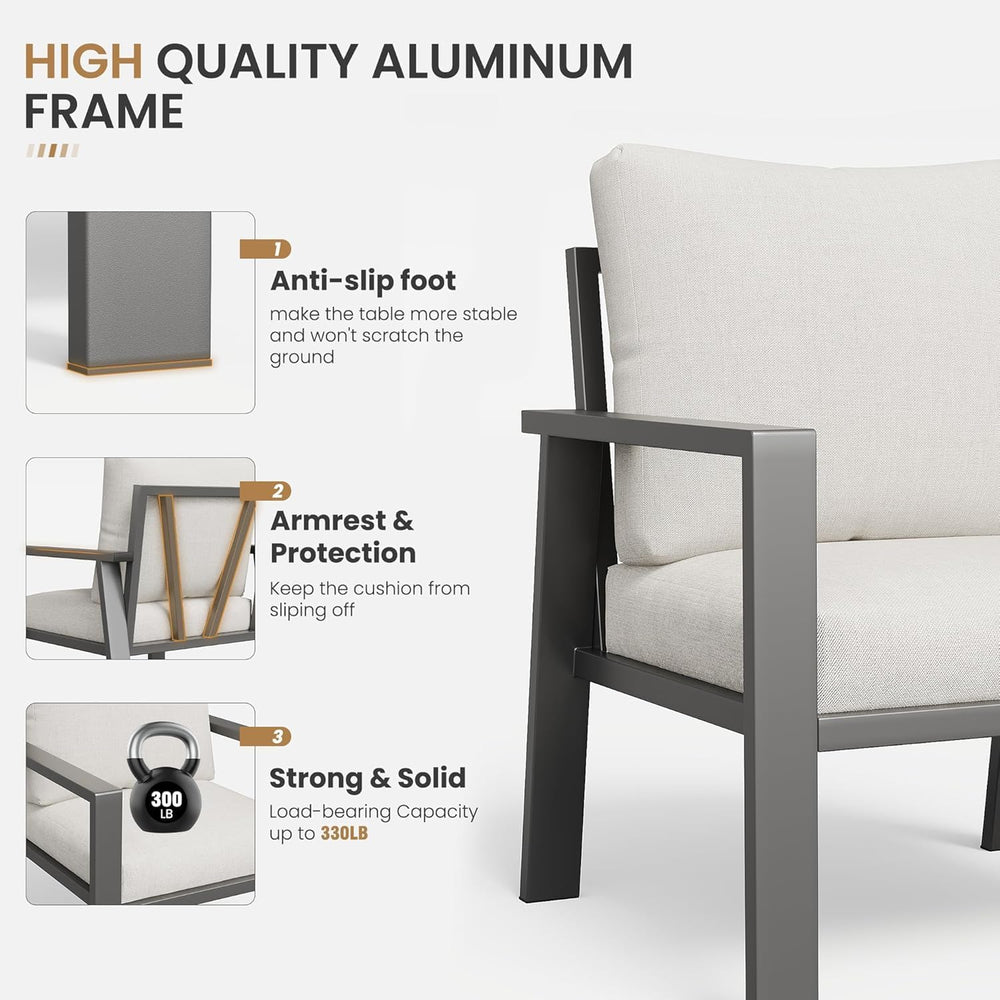 Aluminum Outdoor Furniture Loveseat with Thick Cushion Patio Love Seat Sofa