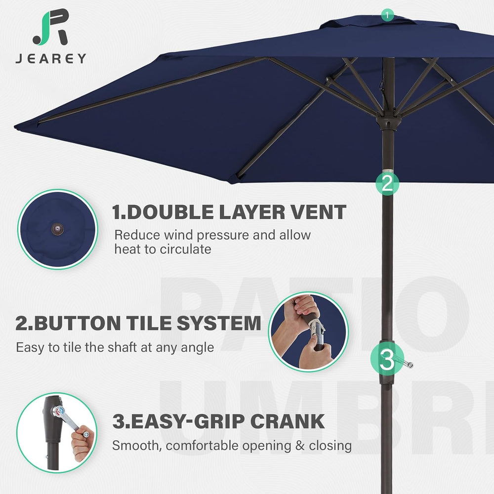 JEAREY 7.5 ft Outdoor Patio Umbrella, Table Umbrella, Navy