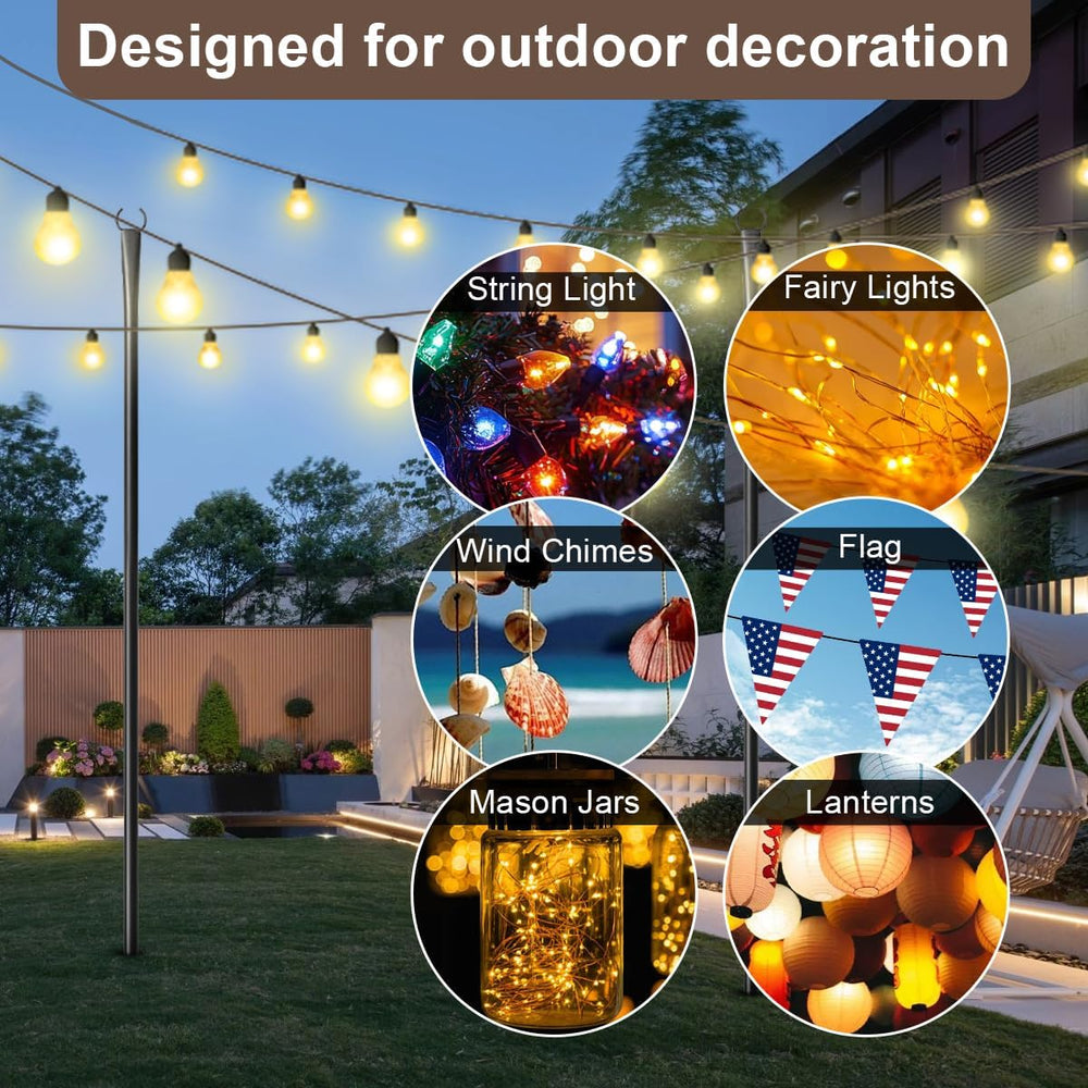 MuliVid 6 Pack 9FT String Light Poles for Outdoor,Metal Lights Hanging Pole O...