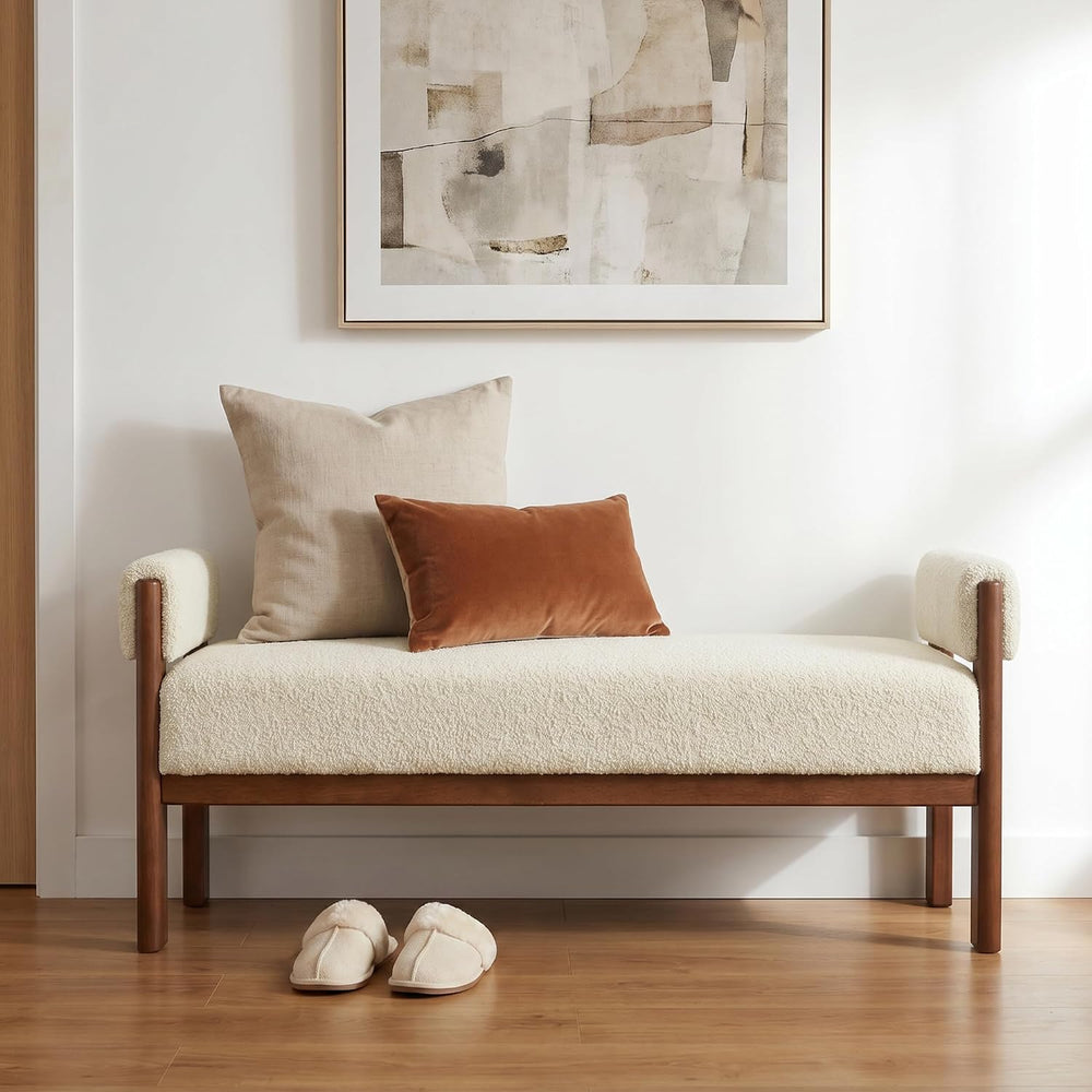 VKNOW 51.8”End of Bed Bench Upholstered Bedroom Bench with Arms, Beige