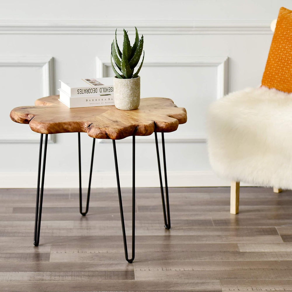 WELLAND Flower-Shaped Live Edge Cedar Coffee Table 32" W x 32" D x ...