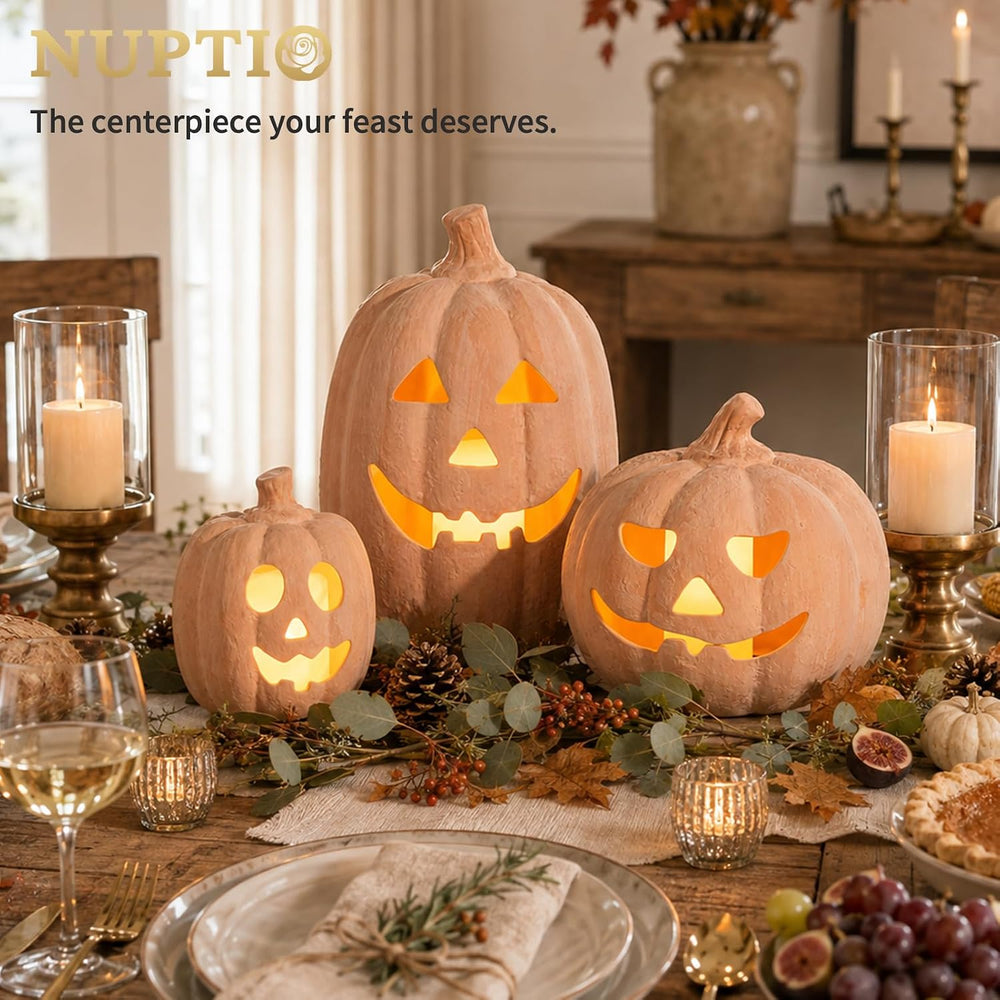NUPTIO Terracotta Pumpkin Halloween Decor: 15" H Fall Jack O Lantern