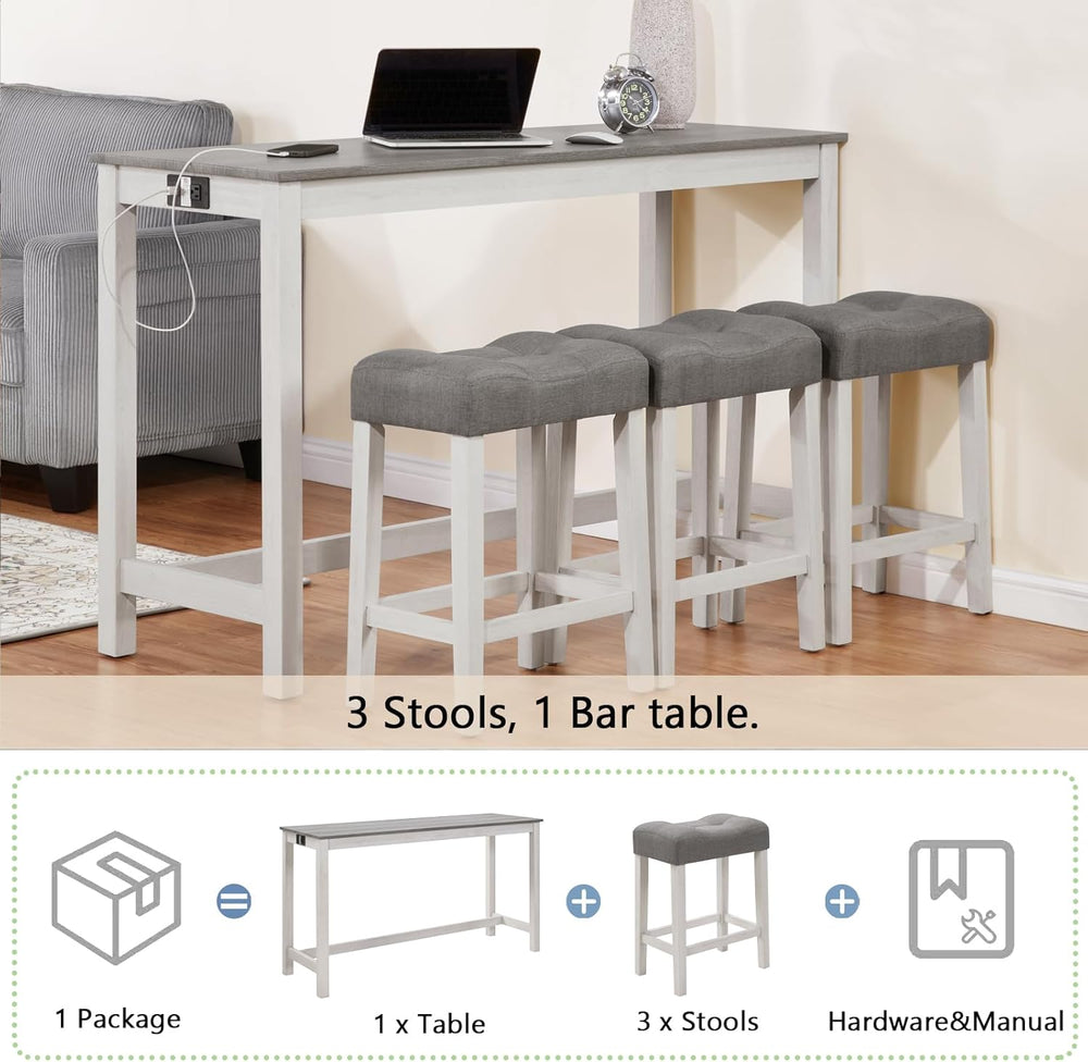 Merax 59 inch Bar Table Set with Power Outlet USB/Type-C, Behind Couch Table ...