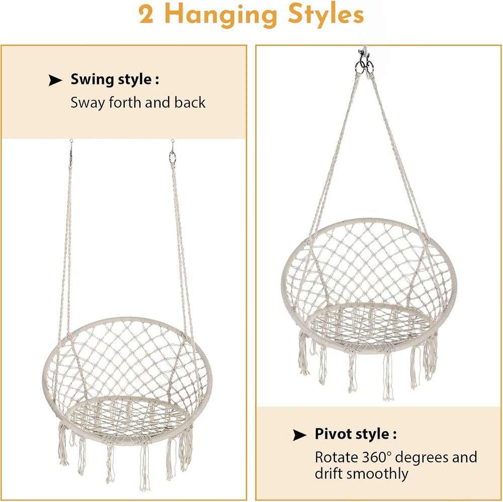 Garpans Hammock Chair Macrame Swing Set of 2 Bohemian Style Hammock Swing Cha...