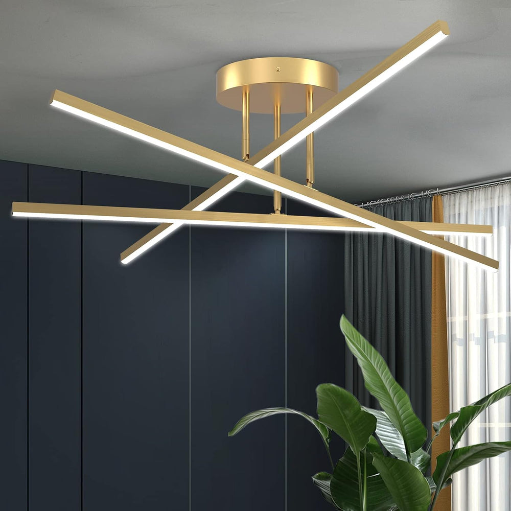 Gold LED Chandelier, 3-Lights Modern Semi Flush Mount Ceiling Lighting Fixtur...