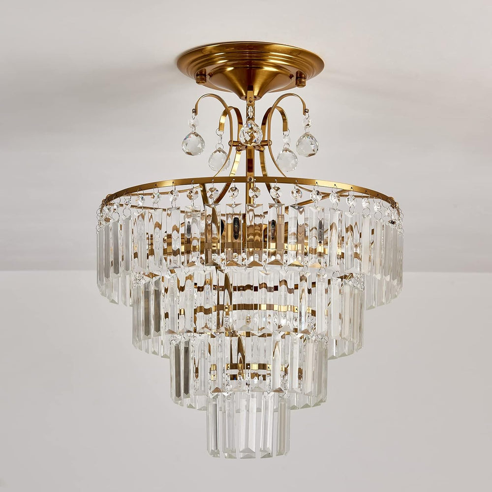 CVKASH 5 -Lights Crystal Gold Chandelier Fixture Modern Semi Flush Mount Ceil...
