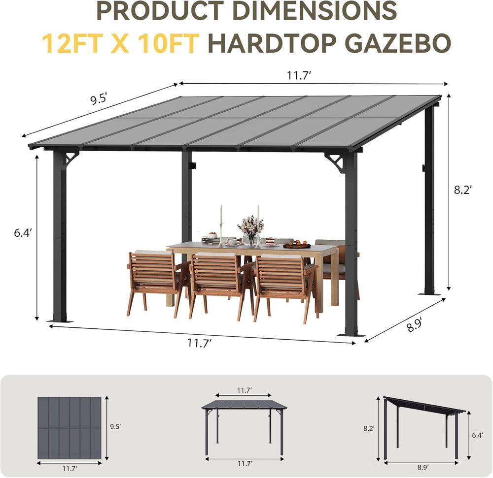 Aoxun 12’x10’ Gazebo for Patio, Gazebo Pergola with Sloped Roof, Black