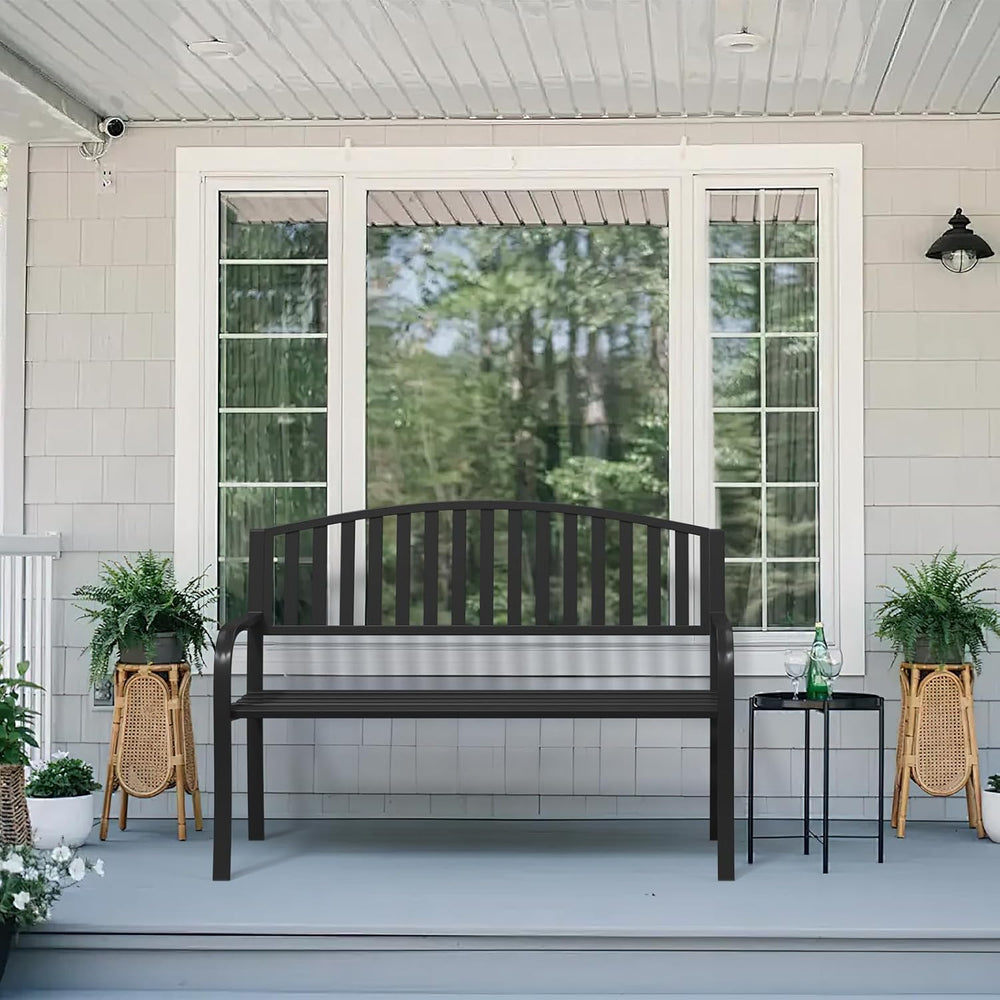 Outdoor Bench Garden Bench, 50" Anti-Rust Patio Bench Clearance, Iron Me...