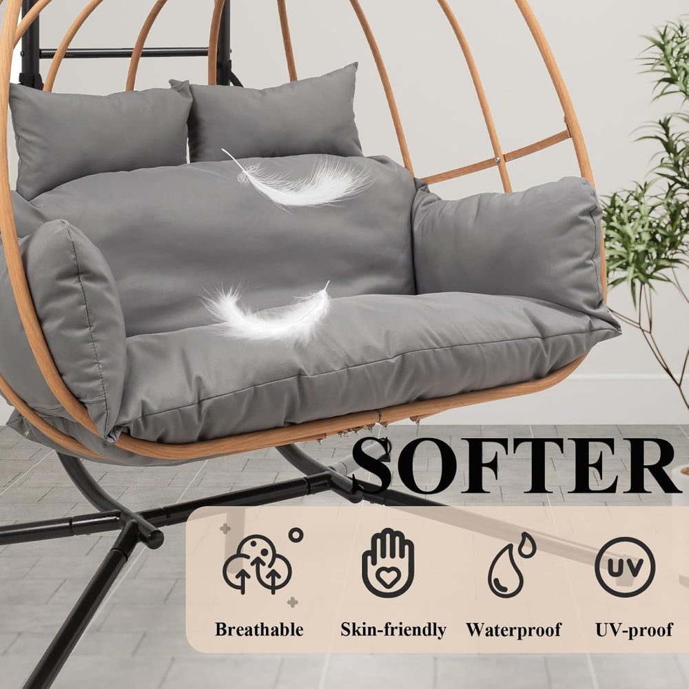 Double Egg Chair with Stand, Oversized Egg Chair Outdoor, 2-Person Hanging Eg...