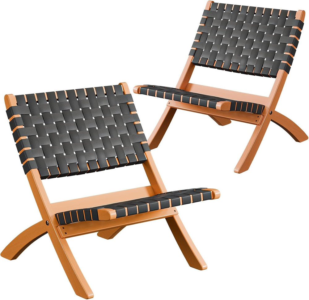 VINGLI Wooden Outdoor Chairs, Portable Rattan Folding Chair with Low Webbing ...