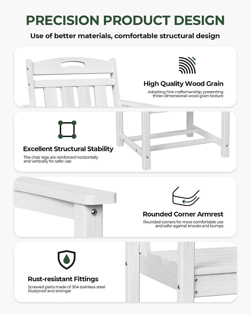 Patio Chairs Set of 2, HDPE Outdoor Dining Chairs with Wide Seat, All Weather...