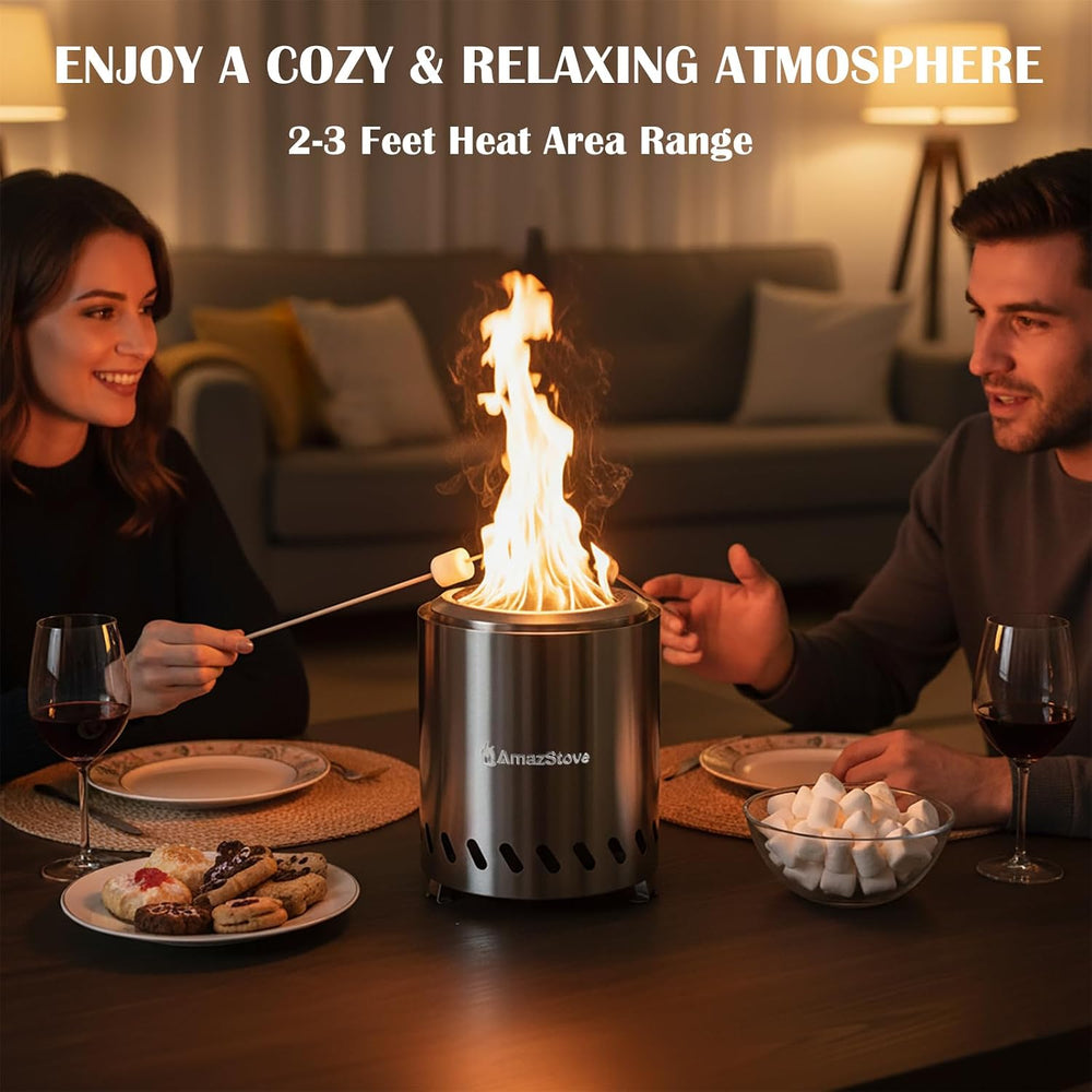 9.7 x 7.1 Inch Tabletop Fire Pit by AmazStove, Low Smoke Camping Stove for Ou...