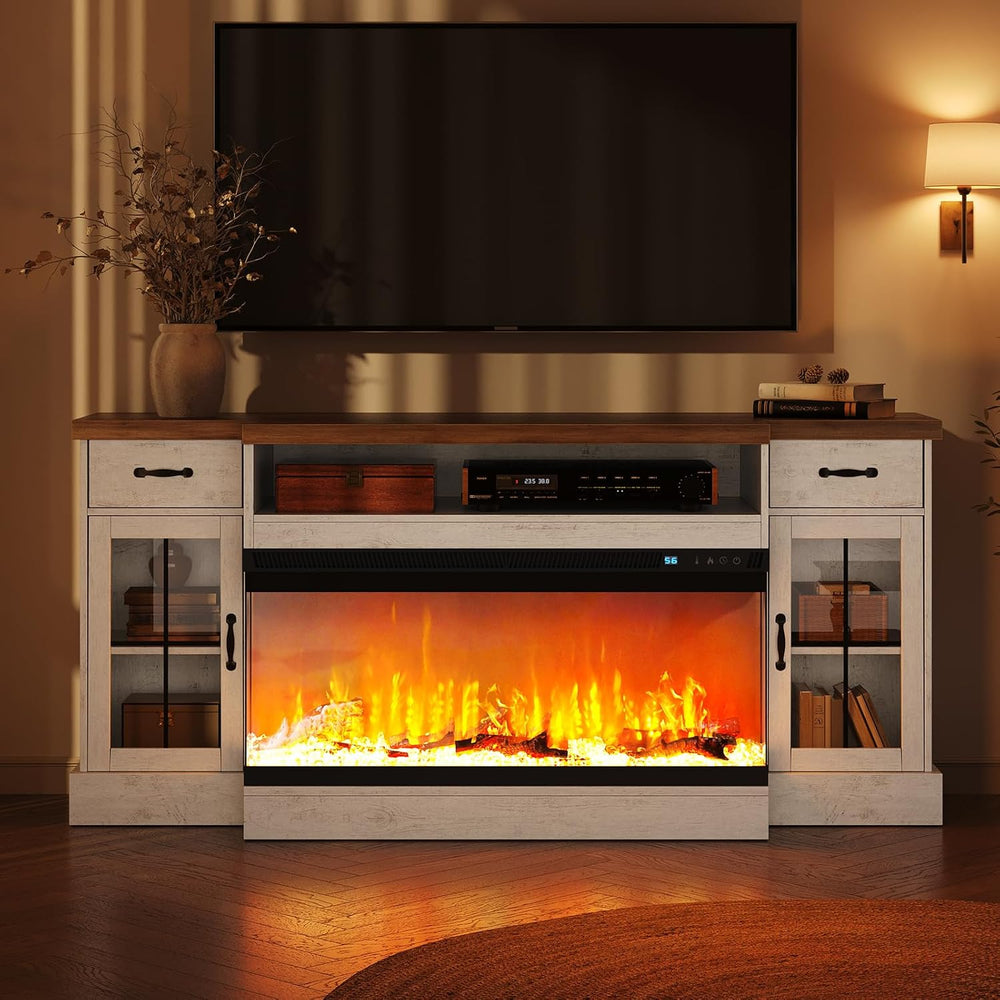 70" Fireplace TV Stand for TVs Up to 80" & Adjustable Shelves, ...