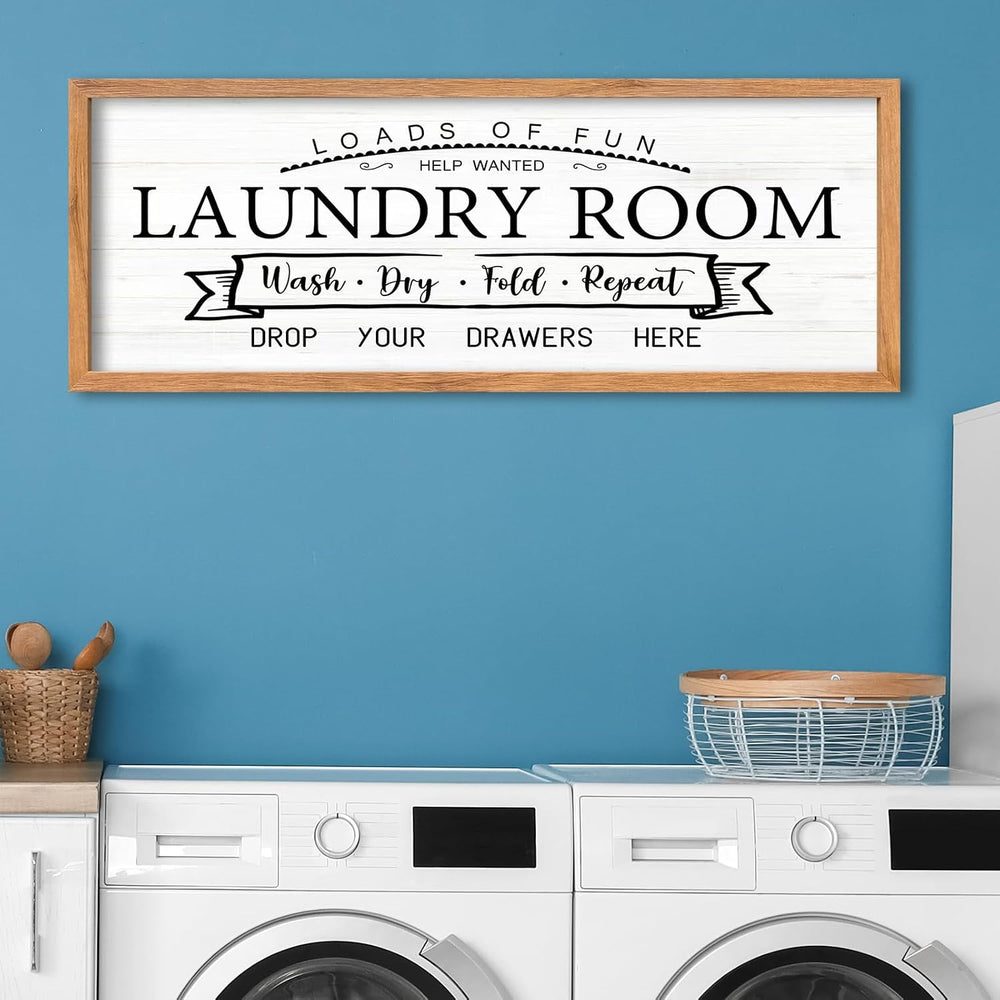 AuraPeak Laundry Room Wall Decor Wash Dry Fold Repeat, Wood White, 32"×1...