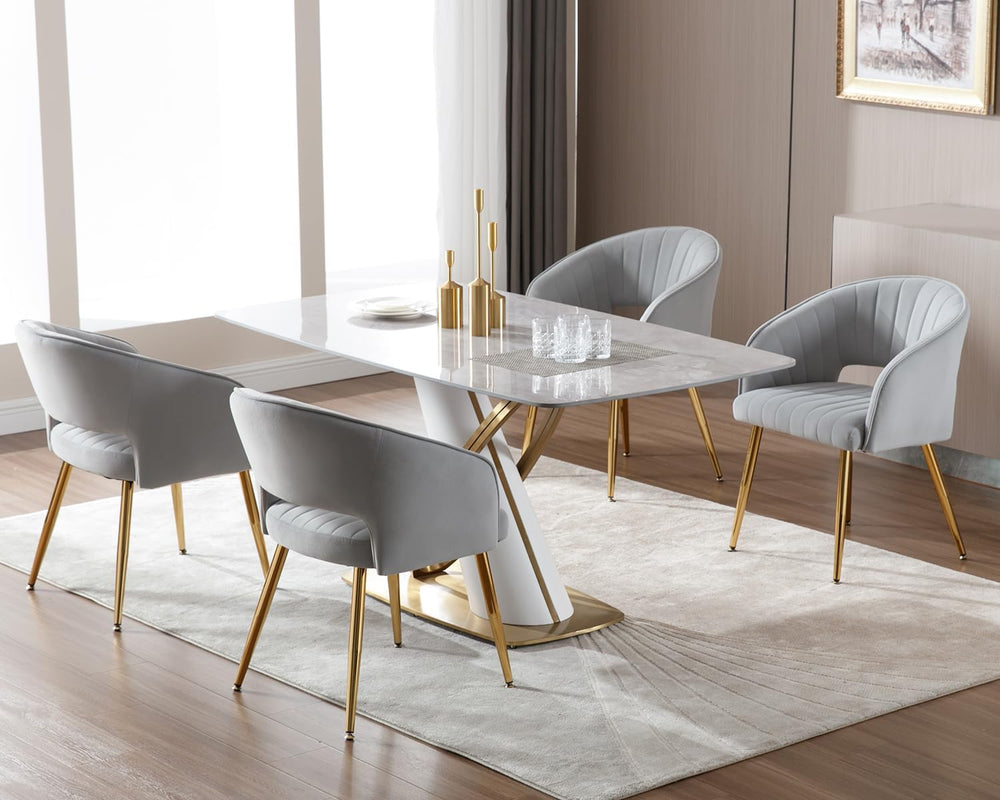 KCC Modern Dining Chairs Set of 6, Velvet Chair for Living Room,Gray