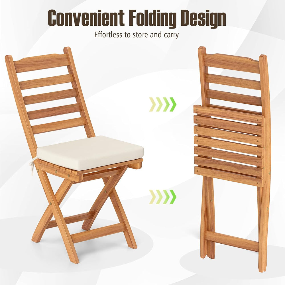 Tangkula Folding Patio Chairs Set of 2, Acacia Wood Slatted Dining Chairs wit...