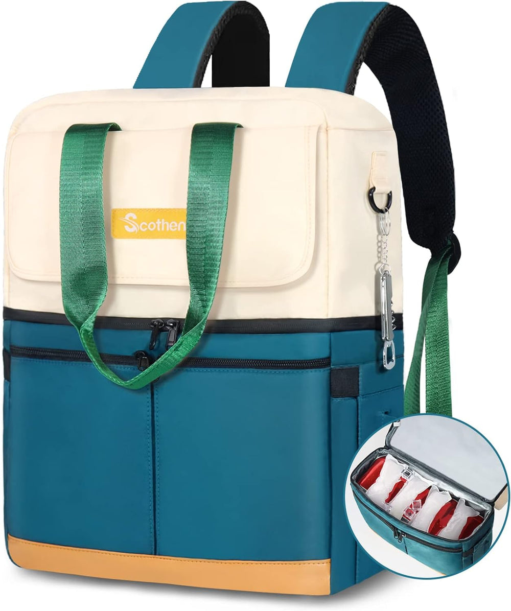 Scothen Backpack Cooler with Double Decker & 12 Ice Packs- Keeps 36 Cans ...
