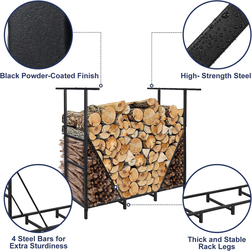 HONEST OUTFITTERS 4ft Firewood Rack Outdoor, Adjustable Heavy Duty Firewood H...
