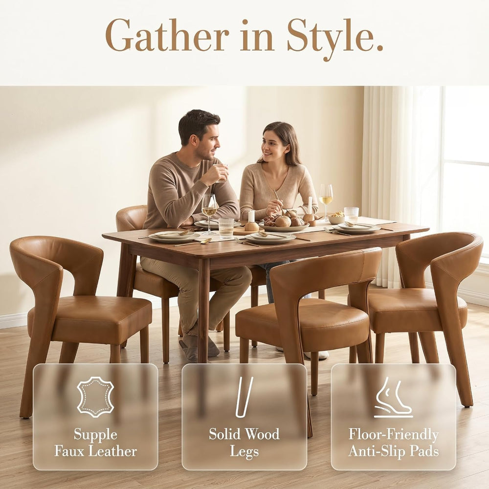 HNY Mid-Century Upholstered Dining Chairs Set of 6, Modern Brown Faux Leather...