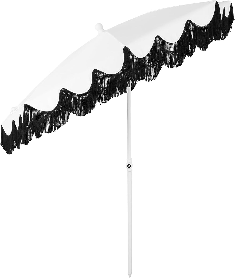 JONATHAN Y Mariner 6.5 ft. Solid Fringe Beach Umbrella, White/Black