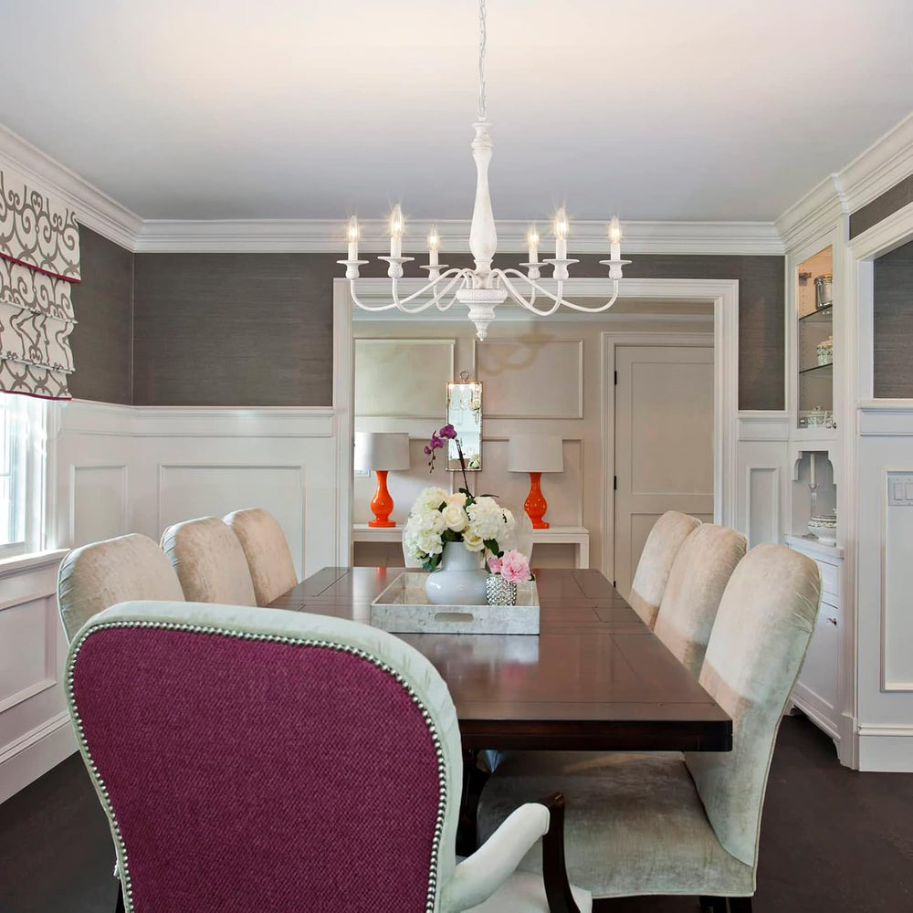 Farmhouse Chandeliers for Dining Room, 6-Light Distressed White French Countr...