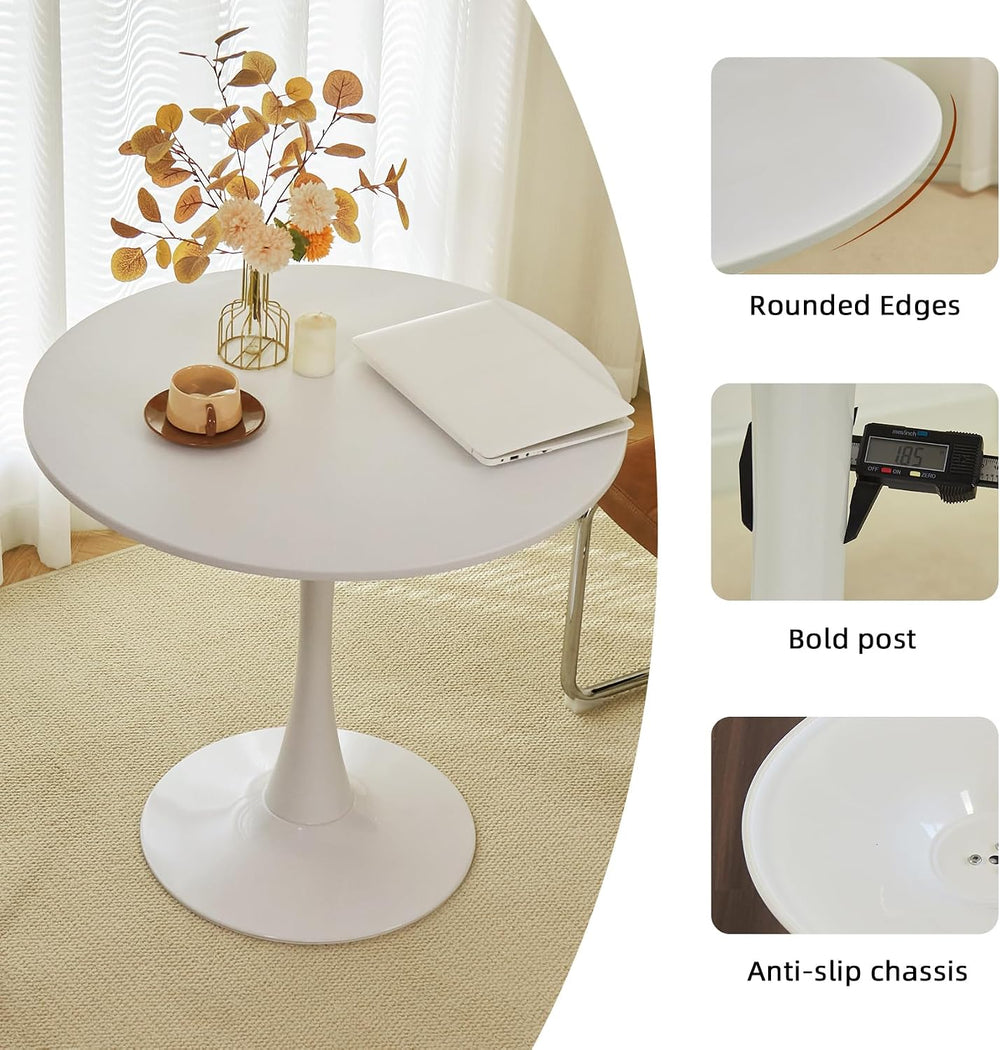 Round Dining Tulip Table for 4, Mid-Century Modern Table with Sturdy Metal Pe...