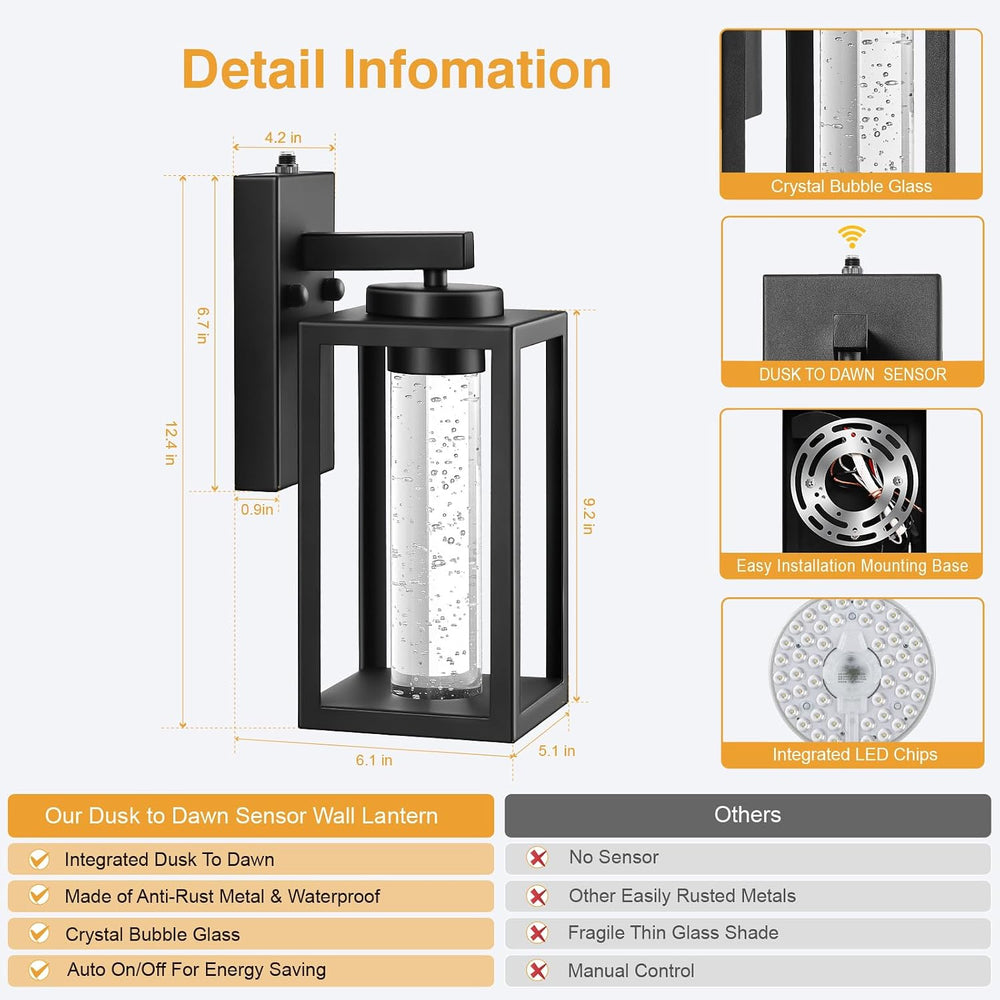 VIANIS Black Outdoor Wall Sconce, Dusk Dawn Exterior Lighting Wall Mount
