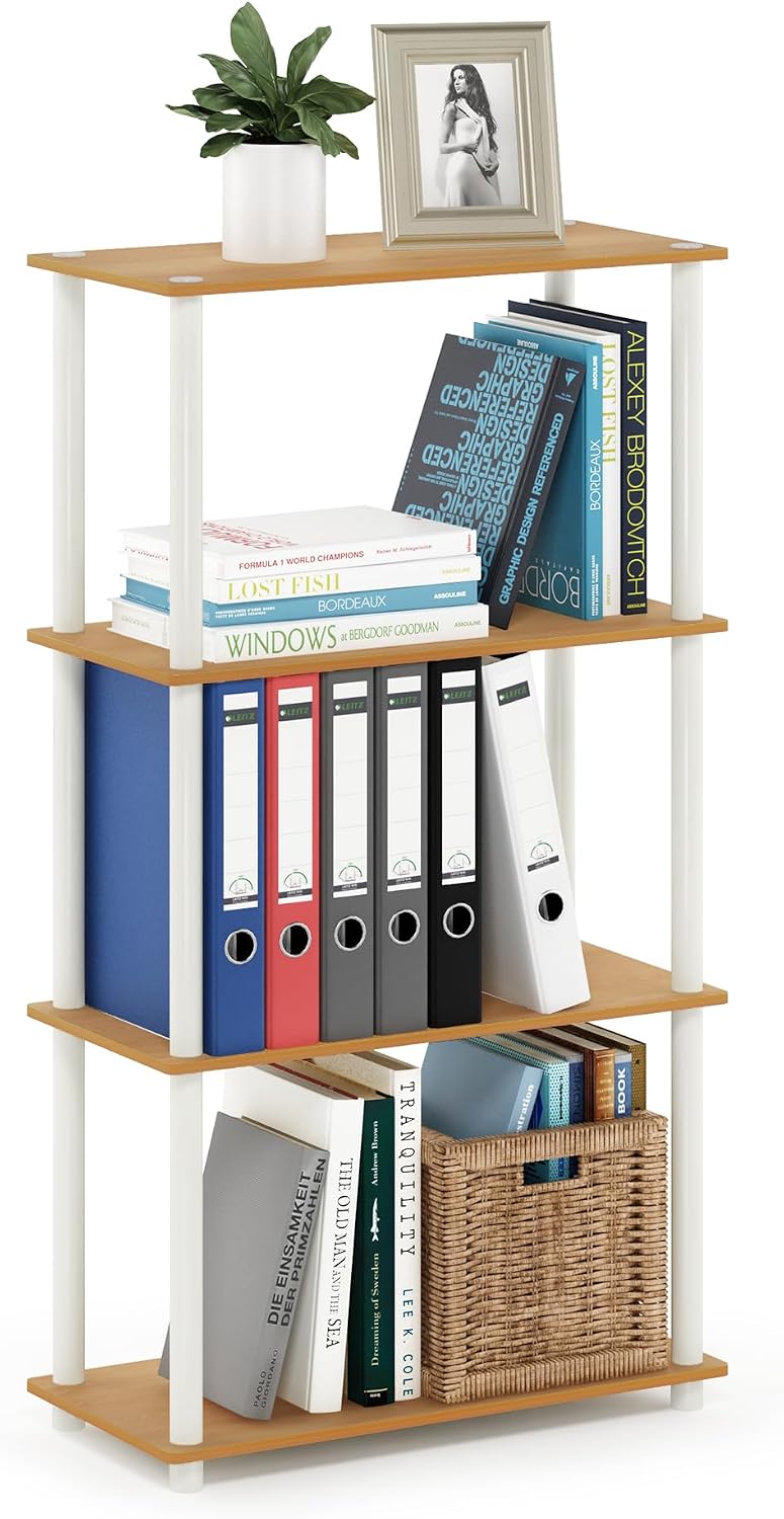 Furinno Turn-N-Tube Storage Shelves, 4-Tier Book Shelf, Corner Shelf, Toolles...