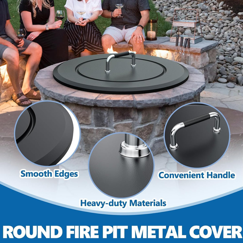Fire Pit Lid 28.5"-Heavy-Duty Metal Cover with Handle,All-Season Protection