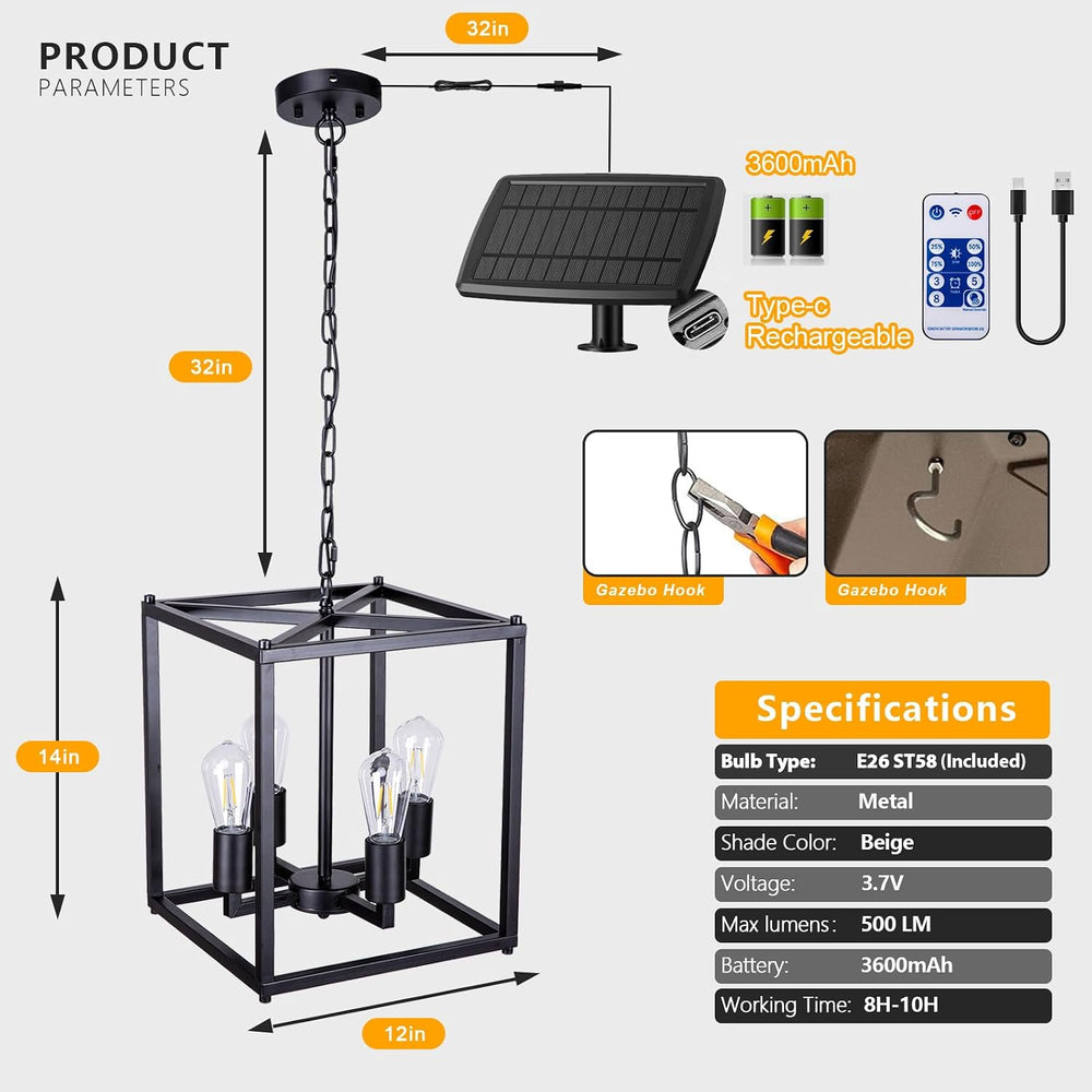 Solar Chandelier Outdoor, 14" Farmhouse Waterproof Dimmable Hanging Pend...