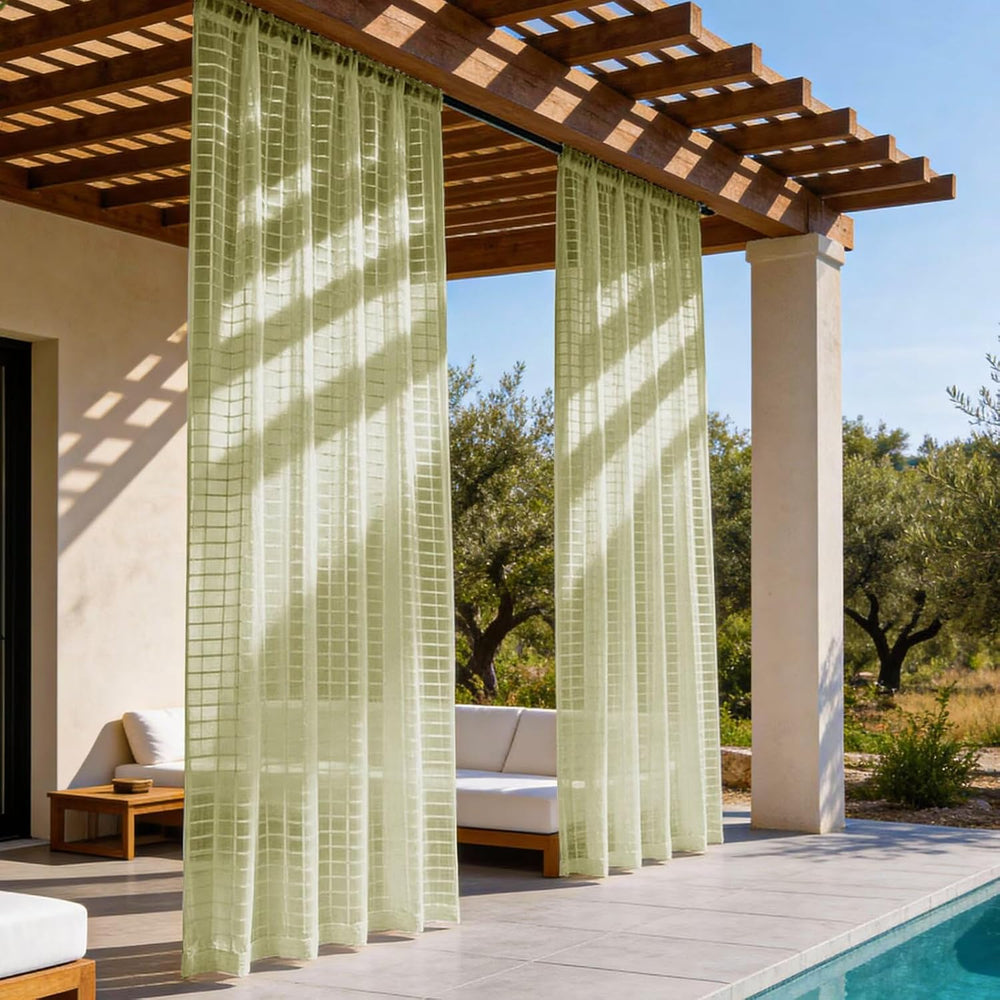 4 Panels Outdoor Sheer Curtains for Patio, Jacquard Check Curtains for Patio ...