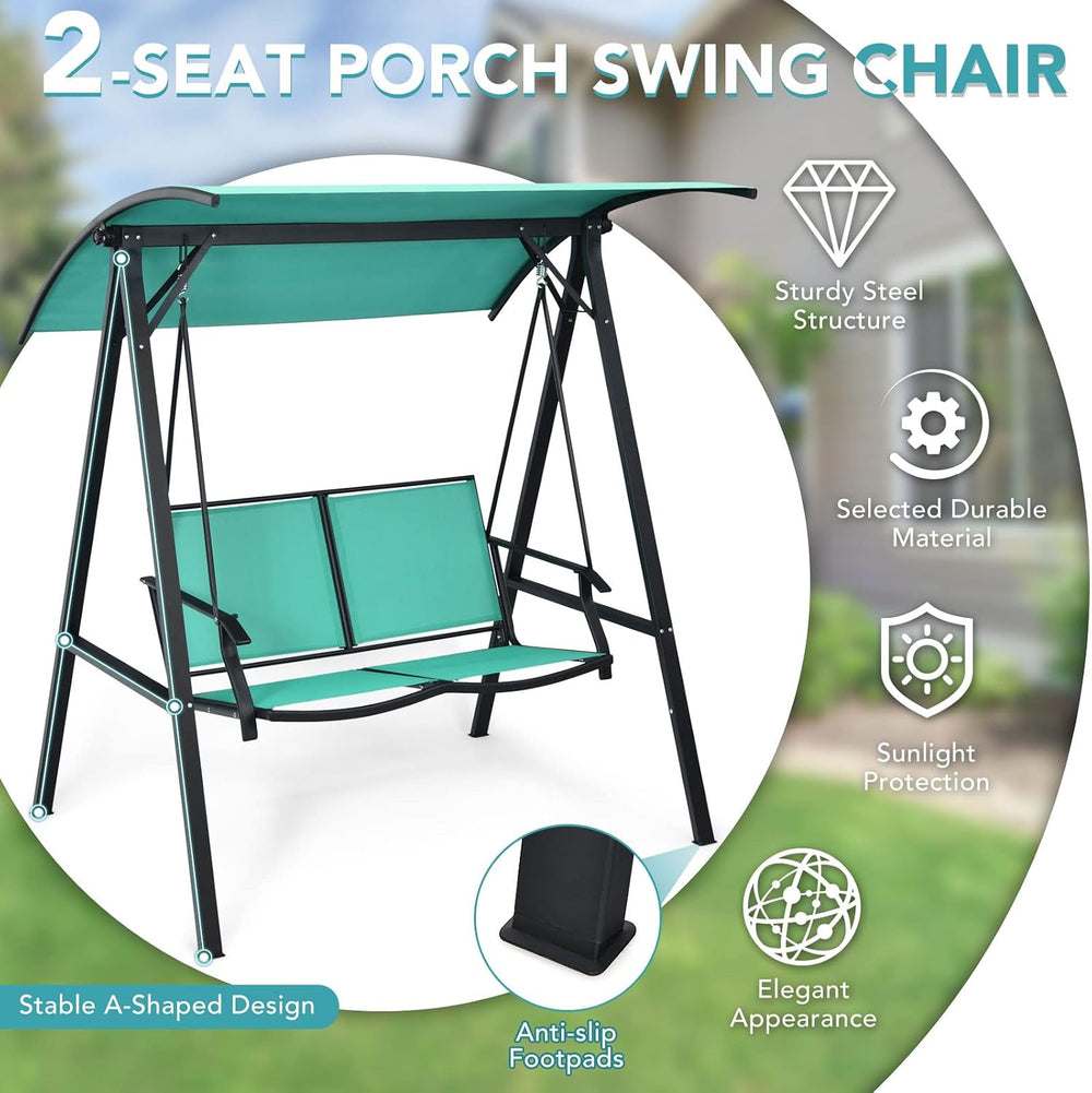Tangkula 2-Person Patio Swing, Weather Resistant Porch Swing with Adjustable ...
