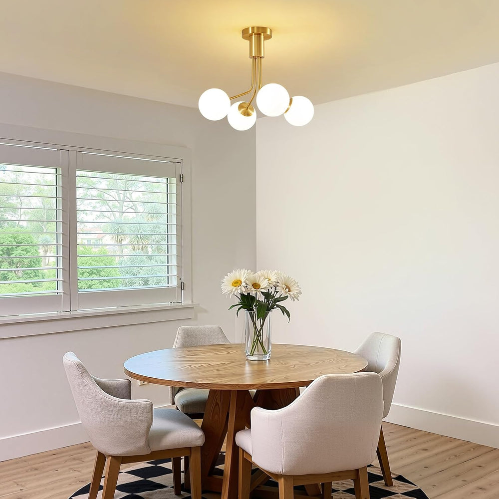 4 Lights Modern Chandelier Gold Semi Flush Mount Ceiling Light Fixture Sputni...
