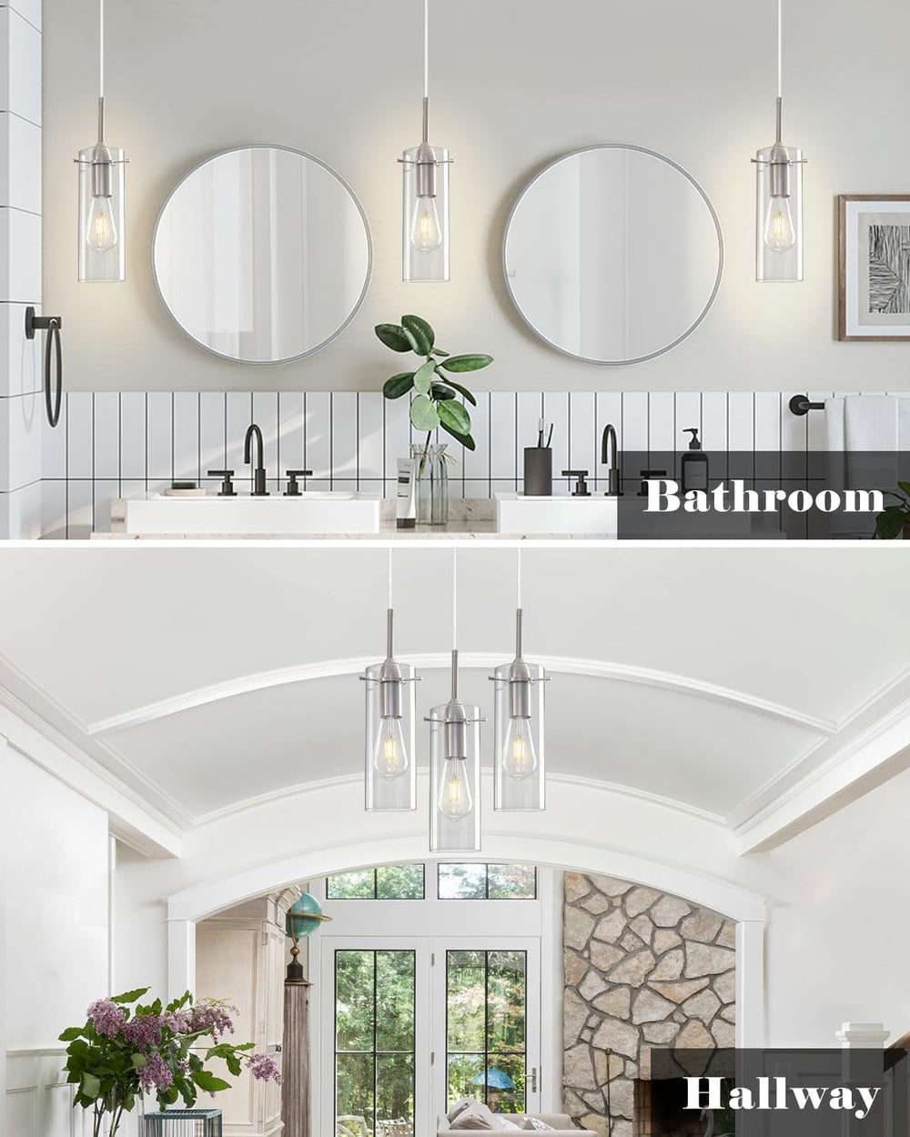 Glass Pendant Lights Kitchen Island 2 Packs, Brushed Nickel Pendant Light, Mo...