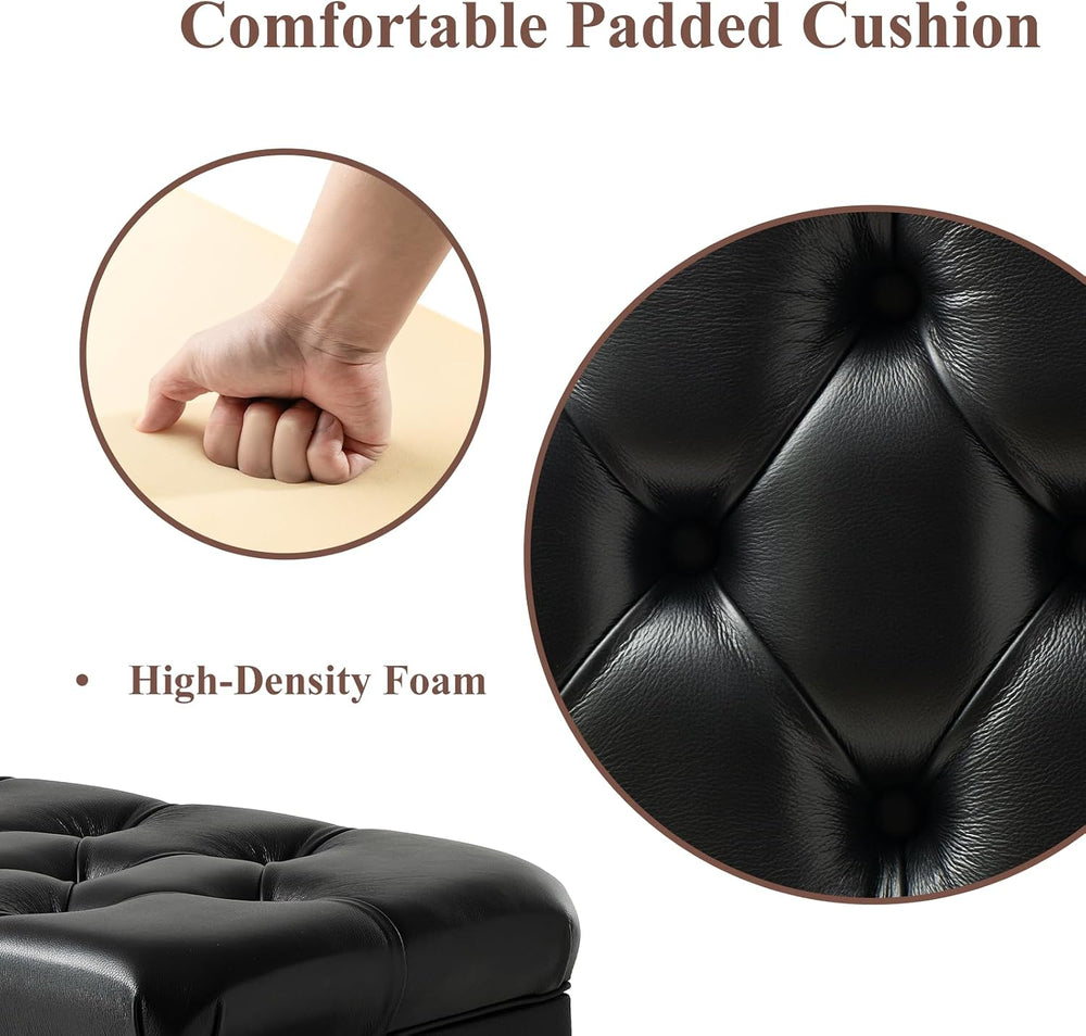 Genuine Leather Duet Piano Bench with Storage,Adjustable Heavy Duty Wooden Do...